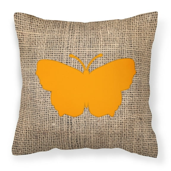 Carolines Treasures BB1045-BL-OR-PW1414 Butterfly Burlap and Orange   Canvas Fabric Decorative Pillow BB1045 14Hx14W