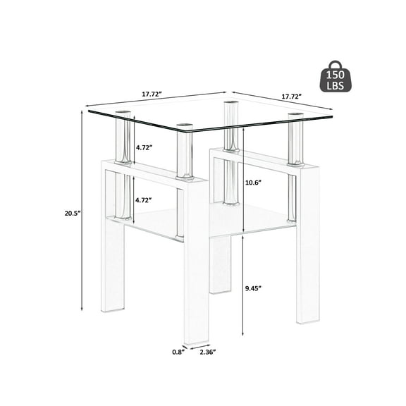 Coffee Tables Set of 2, Modern Tempered Glass Tea Table Coffee Table End Table, Square Table for Living Room, Transparent/White,Wooden Coffee Tables