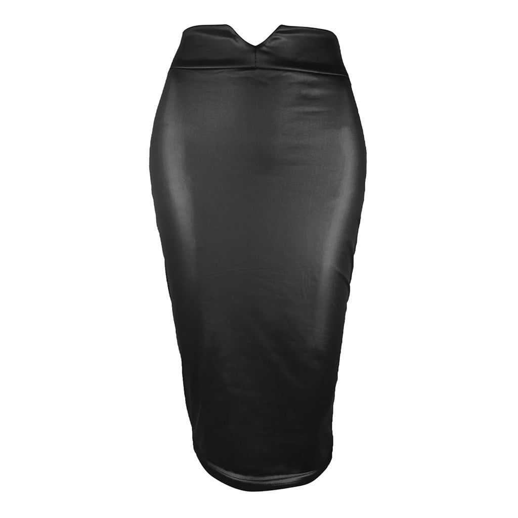 Women Leather Body-Con Skirt High Waist Office Slim Solid Color Skirt ...