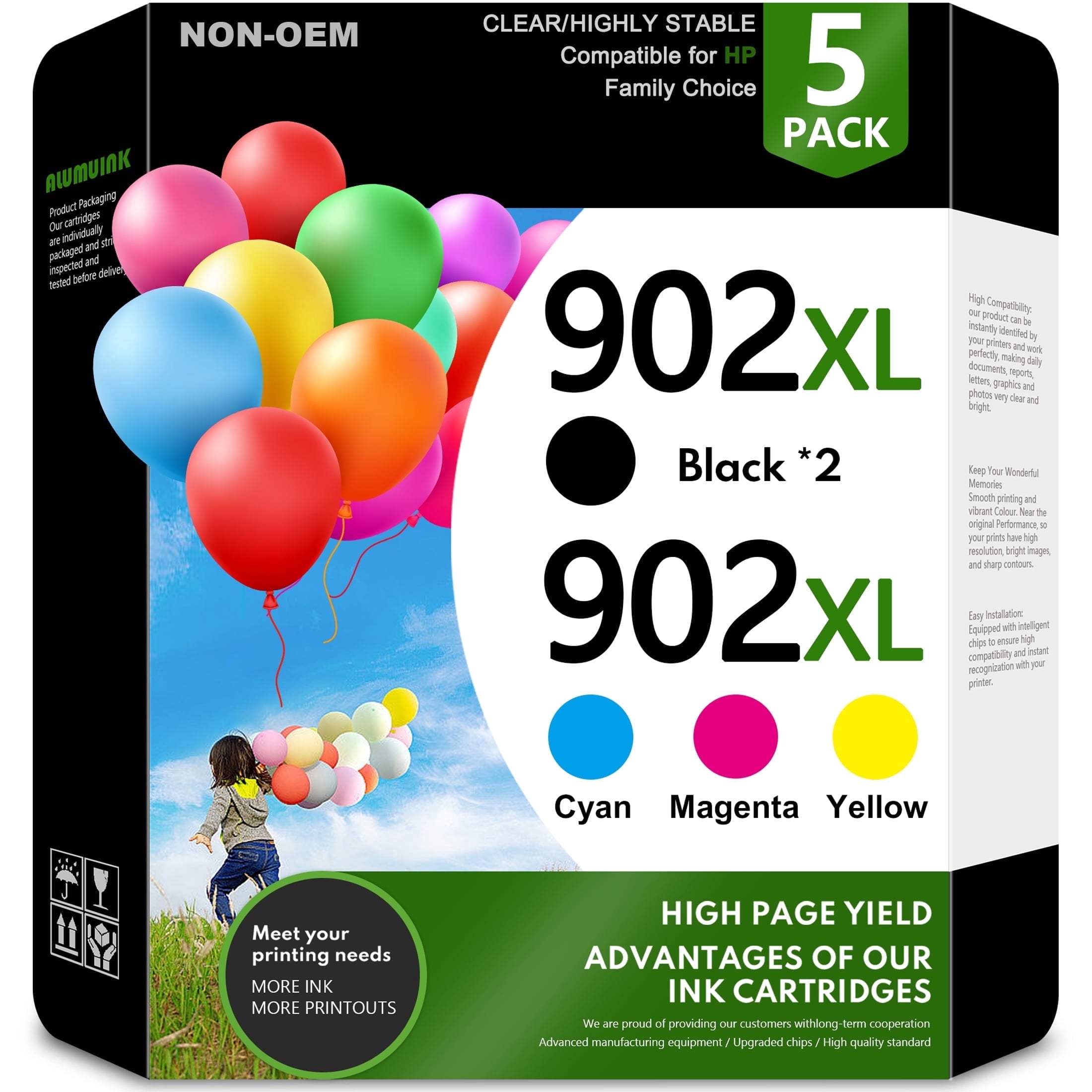 HP 711 Black Cyan Magenta Yellow Ink Cartridge Bundle, Compatible