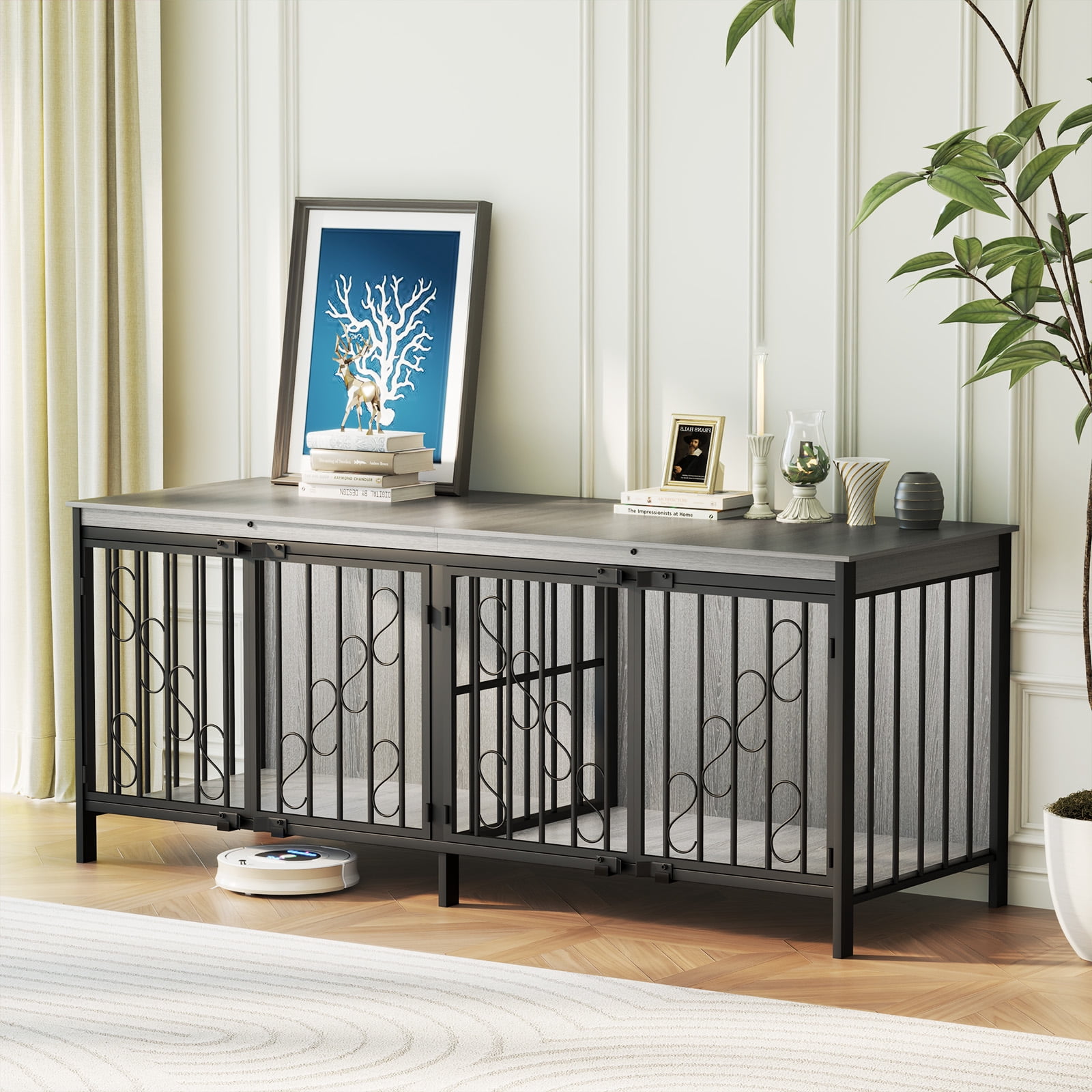Bel Ark 71 inch Dog Crate Furniture for 1 or 2 Dogs, Heavy Duty Single/Double Dog Crates for Small/Medium/Large Dogs,Double Doors Design,Dog Kennel Furniture Indoor as TV Stand