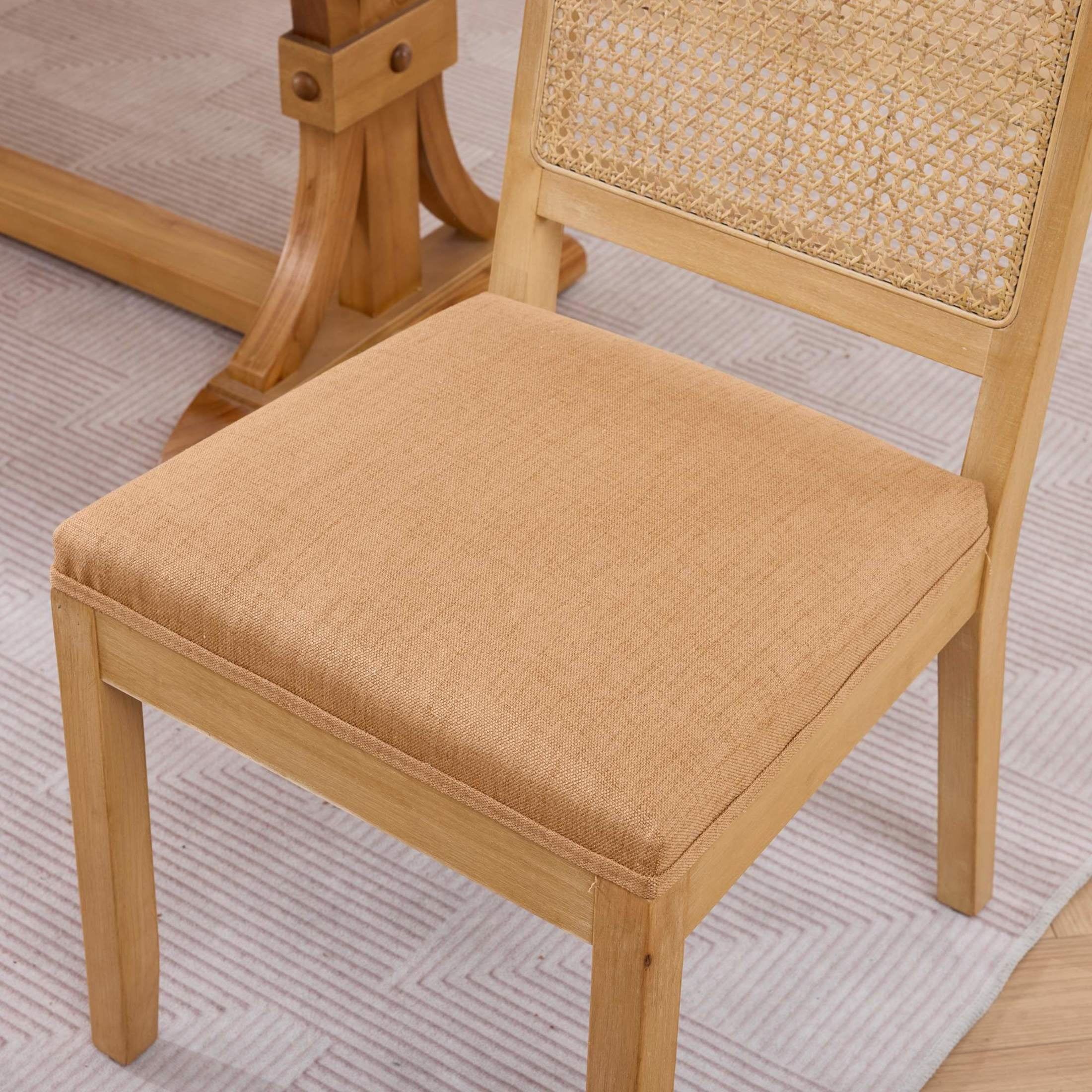 Noble House Set of 2 Farmhouse Dining Chairs with Cane Back, Rubberwood Frame, Tan
