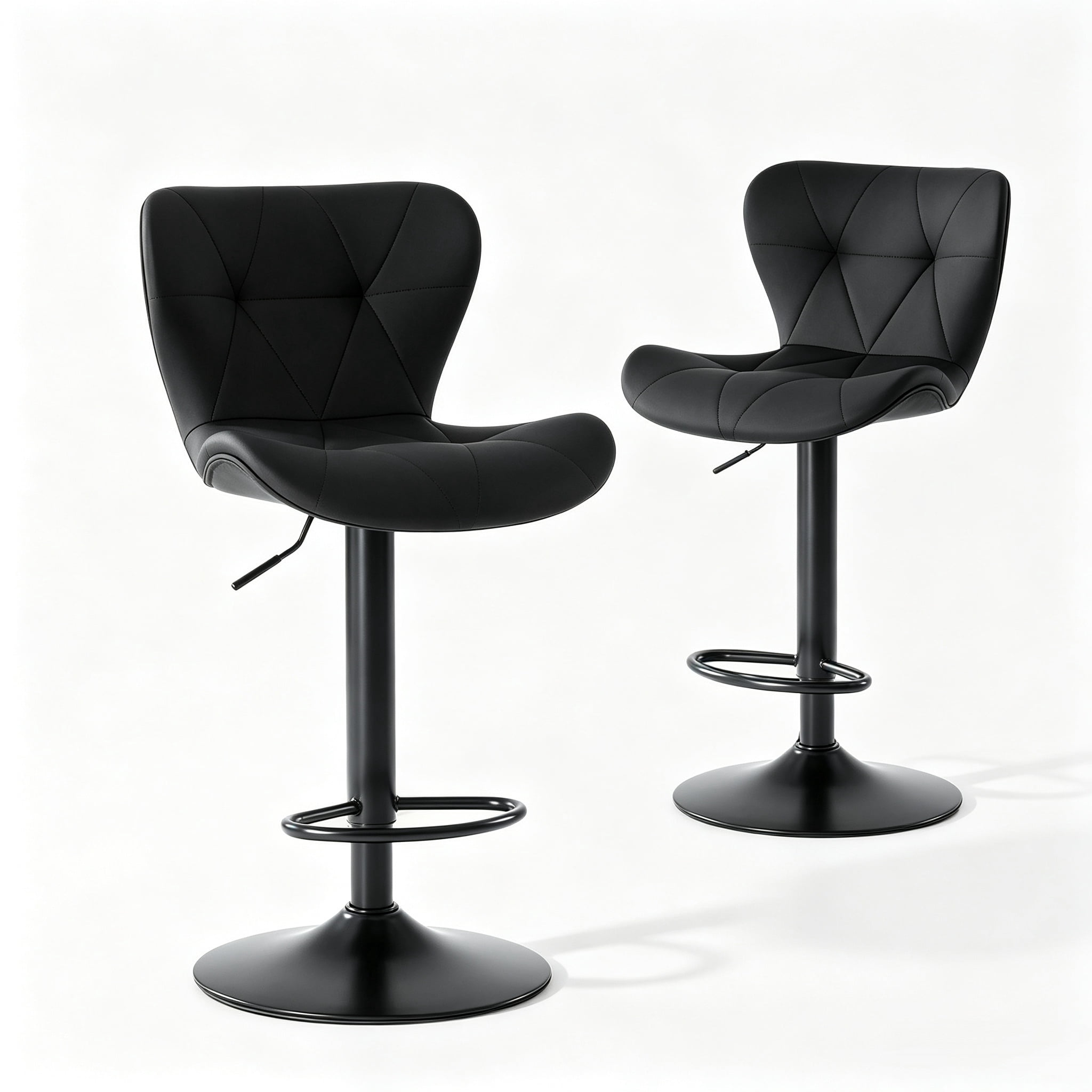 Modern Bar Stools Set of 2, Adjustable Swivel Faux Leather
