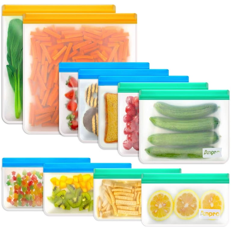 14 Pack Reusable Ziplock Bags Silicone Bags 2 Large Food Storage Bags 2  Gallon