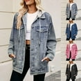 thumbnail image 6 of Dezsed Jean Jacket Women Women's Fashionable Solid Color Lapel Long Sleeved Hooded Denim Jacket Top Pink S, 6 of 6
