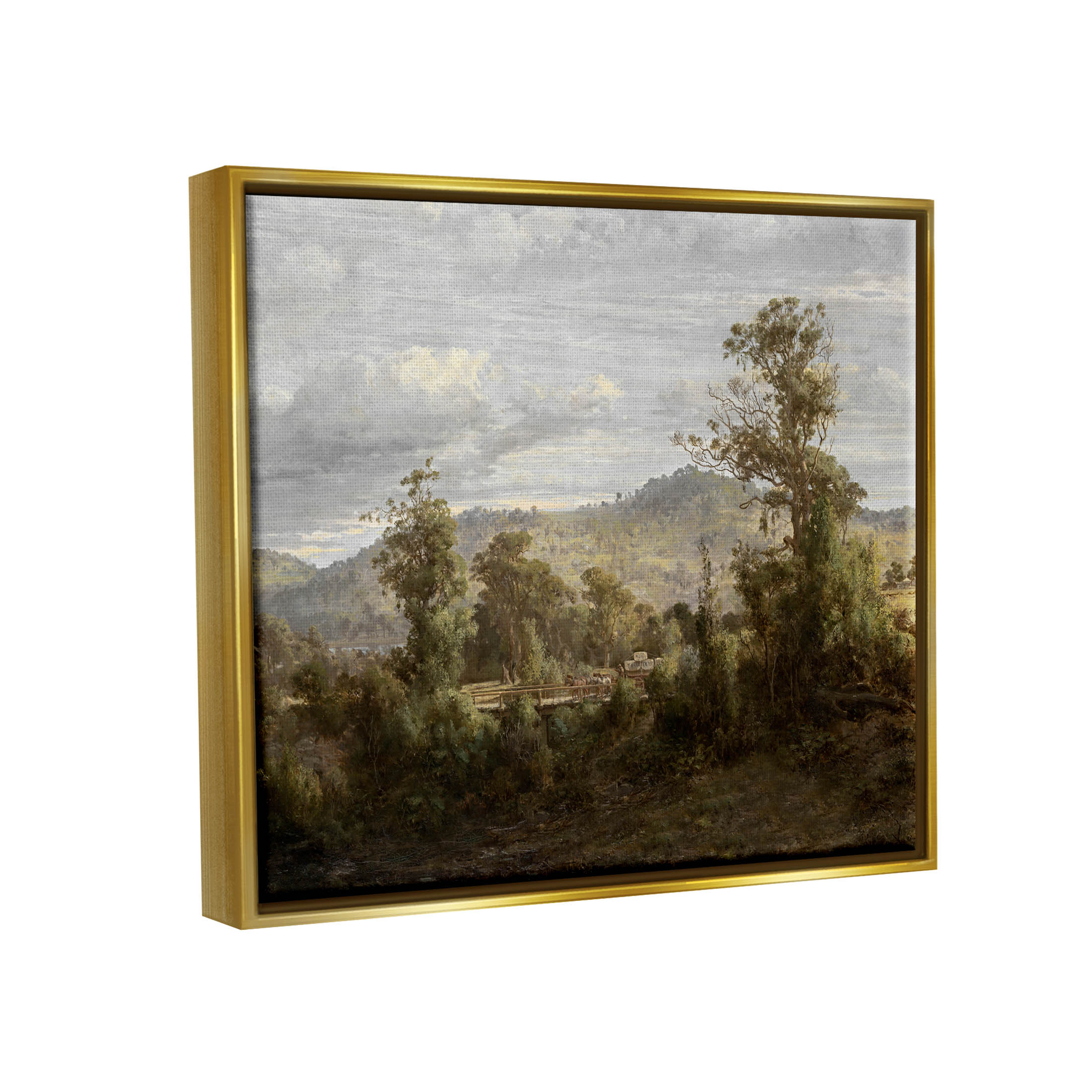 Classic Nature Woodland View Landscape Painting Metallic Gold Framed Art Print Wall Art