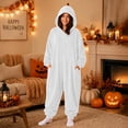 thumbnail image 2 of Unisex Adult Onesie Pajamas BWASD Casual One Piece Snug Fit Thick Warm Plush Pajamas Soft Solid Color Long Sleeve Hooded Loungewear Soft for Fall Winter Sleepwear White,3XL, 2 of 7