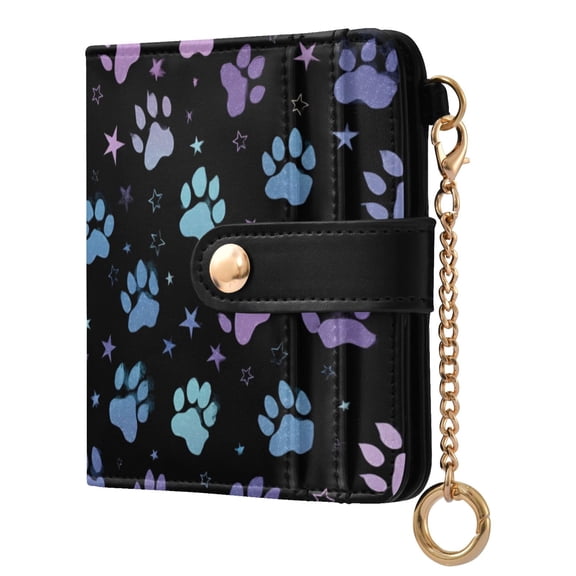 Womens Wallet PU Leather Bifold Small Purse with RFID Blocking Credit Card Holder Colorful Dog Paw Prints