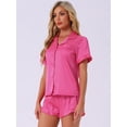 thumbnail image 3 of DARING DIVA Women's 2 Pcs Satin Silky Lounge Sets Ruffle Sleepwear Hot Pink M, 3 of 7