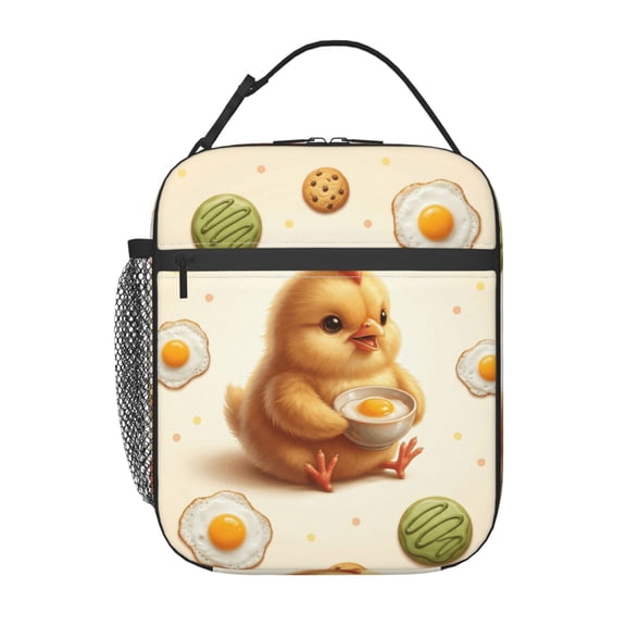Chick Lunch Bag Cute Chick Pattern Insulated Leakproof Thermal Reusable Lunch Box With Buckle Handle Side Pocket For Work Office