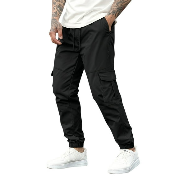 Mens Cargo Pants Casual Joggers Athletic Pants Cotton Loose Straight Sweatpants Men's Casual Pants Hiking Pants Workout Joggers for Men Elastic Waist Drawstring Tapered Pants