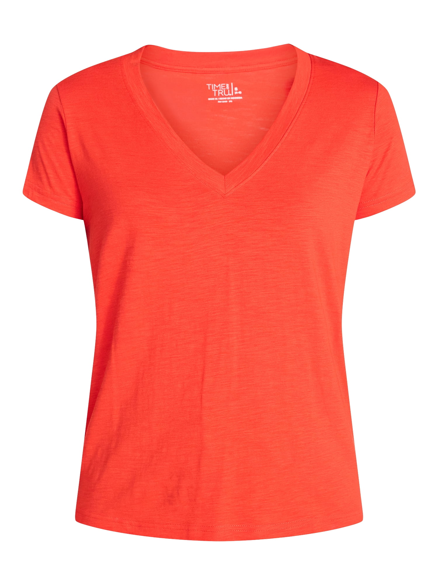 Time and Tru Women’s V-neck Slub Tee with Short Sleeves, Sizes XS-XXXL