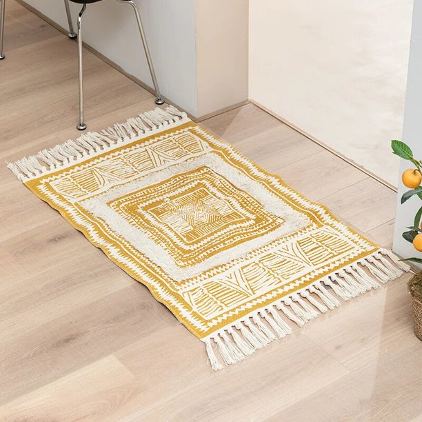Alfombra antideslizante con borlas hechas a mano de estilo nórdico, alfombrillas decorativas lavables, suaves y transpirables, decoración del hogar y dormitorio