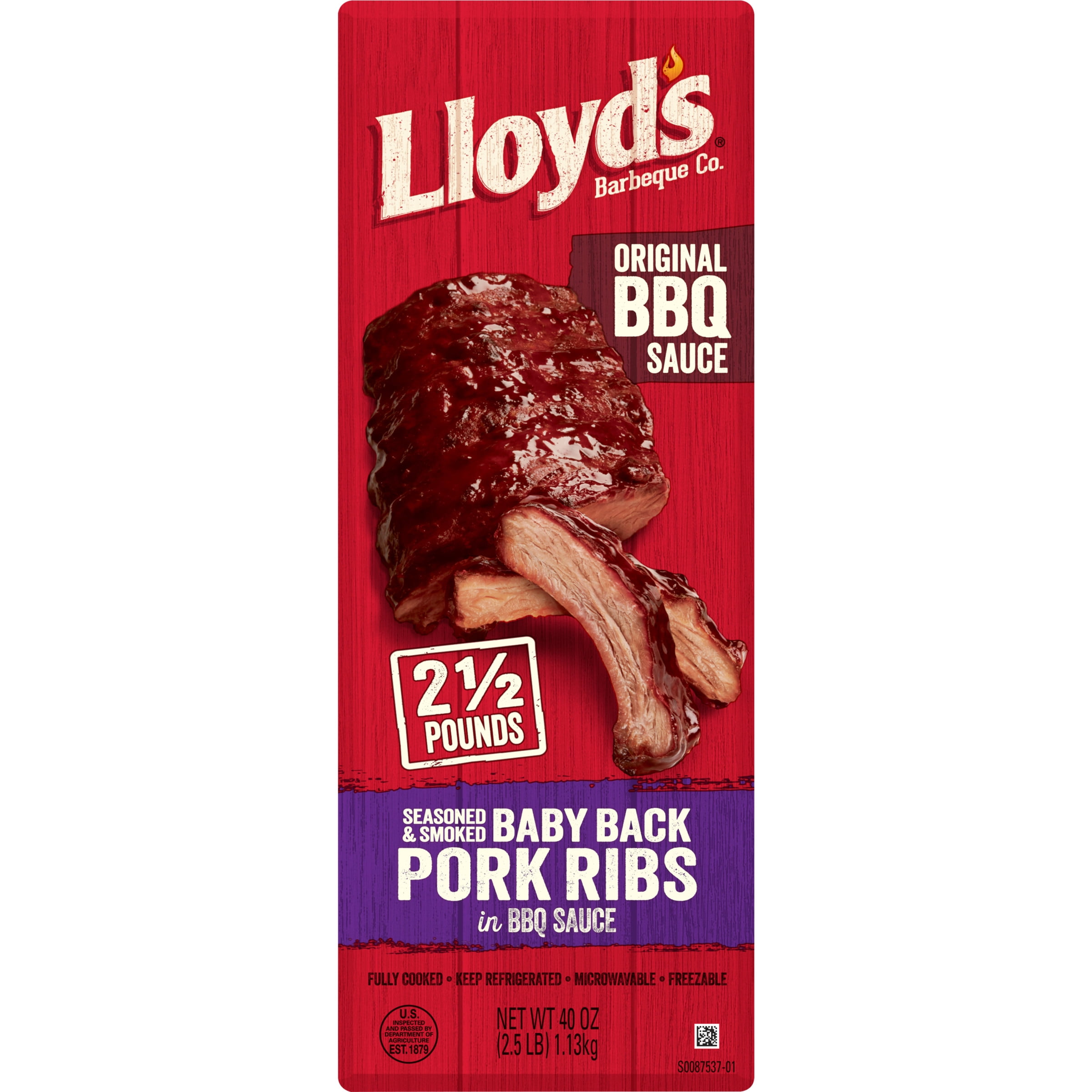 LLOYD'S Seasoned and Smoked Baby Back Pork Ribs in BBQ Sauce 40 oz