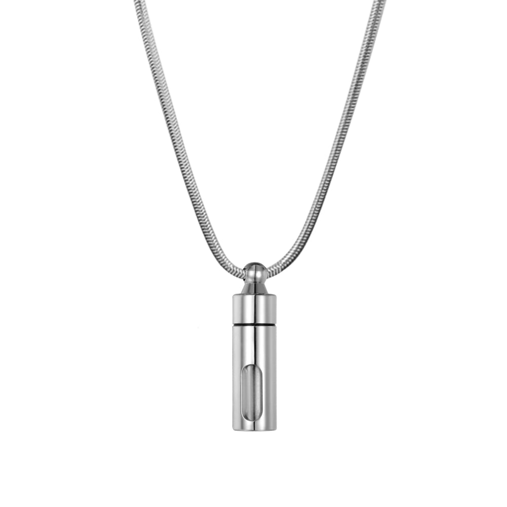 See Through Keepsake Cremation Urn Glass Stainless Steel Pendant Necklace