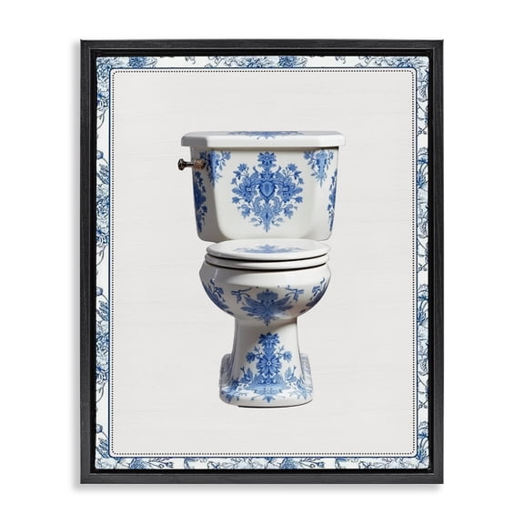 Vintage Chinoiserie Toilet Black Framed Floater Canvas Wall Art, design by Lettered and Lined