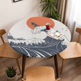 thumbnail image 5 of Abstract Dog Wave Elastic Fitted Round Table Cover Blue Ocean Sun Waterproof Outdoor Tablecloth for Holiday Party, Picnic, Patio & Dining Fits Tables Up to 55"-60", 5 of 8