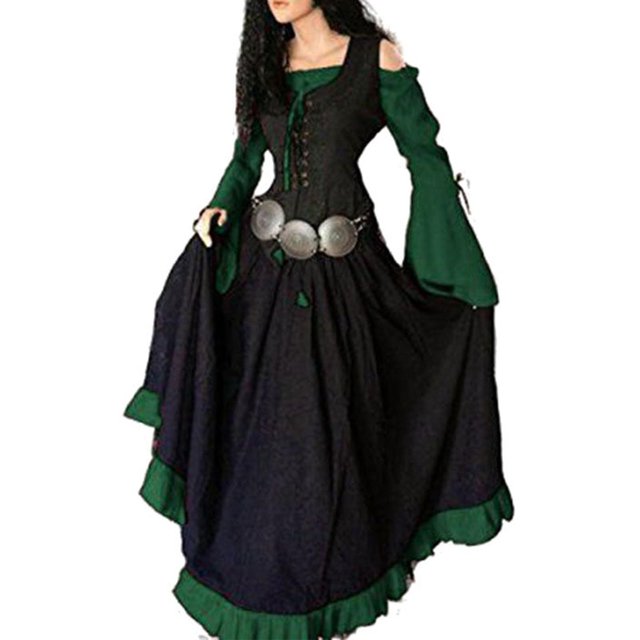 FcBaudy Robes pour Femmes, Robes d'Été pour Femmes Médiévales Européennes et de Cour Coupe Ajustée à Lacets Ourlet Grand Robe Patchwork Ensemble Robe Femme