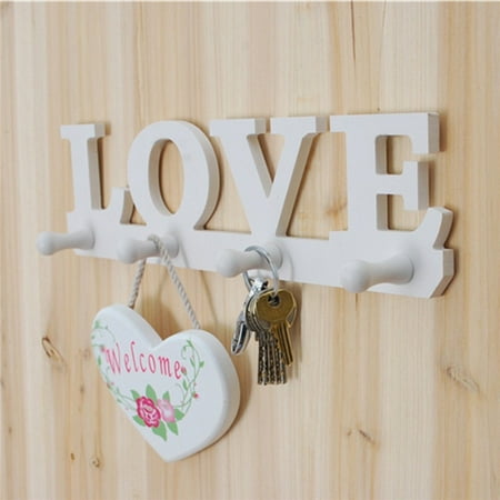 Love Hook Meigar Love Wall Holder Key Coat Hat Clothes Bag Robe Mount Screw Wall Rack Door Bathroom Home Decor Hanger 4 Hooks White ()