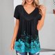thumbnail image 4 of Camisa de manga corta con cuello en V estampada a la moda informal para mujer Fridja  hjk6159, 4 of 6