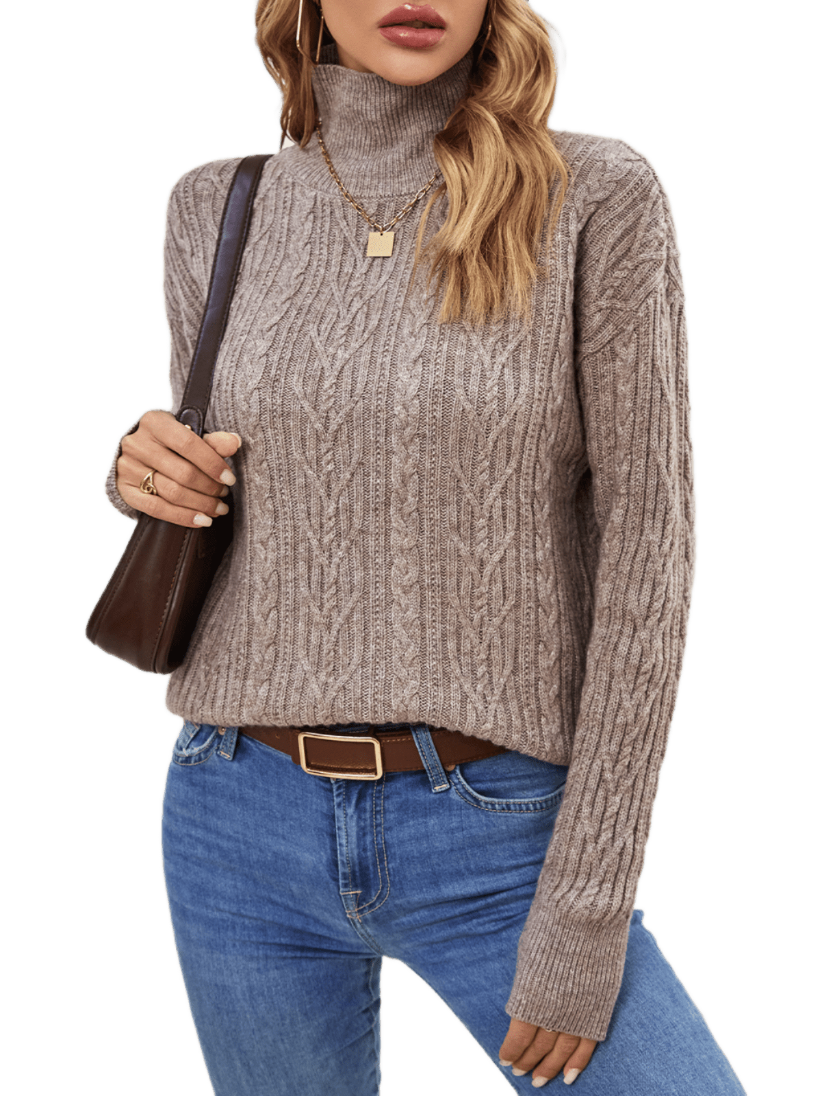 BERTHMEER Oversized Sweaters Womens Brown Turtleneck Sweaters for Women