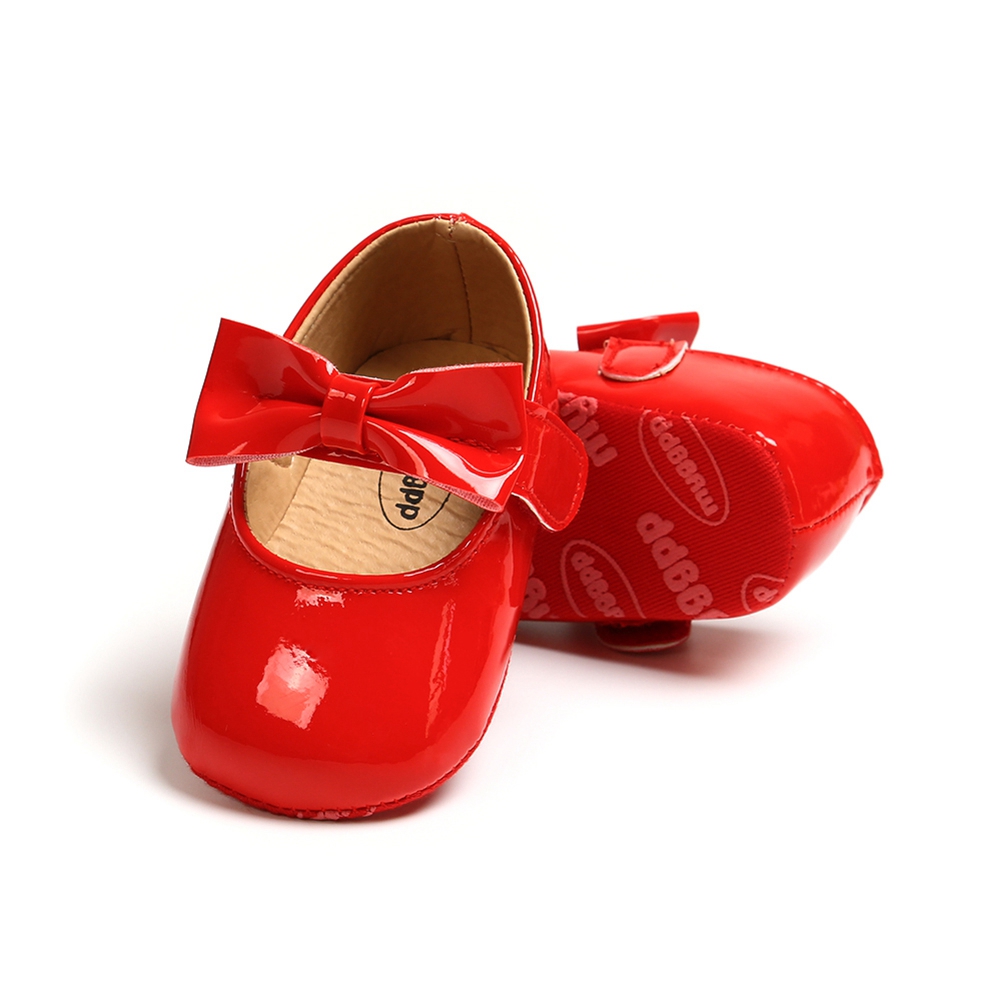 Newborn Baby Girls Shoes PU leather Buckle First Walkers With Bow Red Black Pink White Soft Soled Non-slip Crib Shoes Red L - image 2 of 7