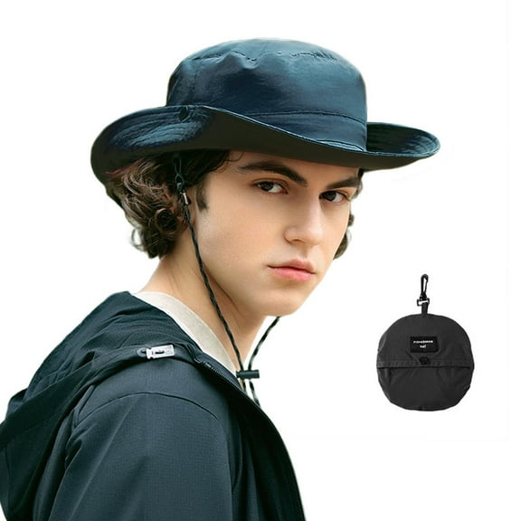 Waterproof UPF 50 Sun Hat for Women Men, Wide Brim Bucket Hat Packable Foldable UV Protection for Beach, Hiking, Fishing, Outdoor Activities, Lightweight Boonie Hat with Adjustable Strap Black