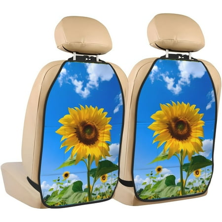Zeuib Blue Sky Sunflower Print Anti-kick Storage Mat for Car Seats 2 Pcs Car BackSeat Organizer Kick Mat Seat Protector Car Travel Accessories Backseat Protector Cover with Storage Bag
