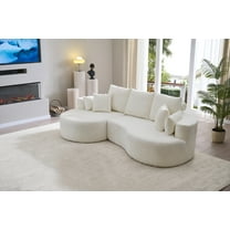 GDF Studio 106" Modern Curved Sectional Sofa Cloud Couch, 4 Seater Chaise Lounge with 7 Pillows, White