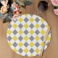 thumbnail image 3 of Yellow Grey Plaid Round 13 Inch Placemats Set of 4, Modern Geometric Minimalist Checkered HeatResistant Non Slip Place Mats for Dining Table, Wipeable Braided Kitchen Table Mats for Housewarming, 3 of 9