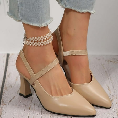 YYYTop Block heels Women s Slingback Dressy Pumps Pointed Closed Toe Ankle Strap Elegant Wedding Pumps Formal Shoes Evening Party Dress Comfortable Black Shoes