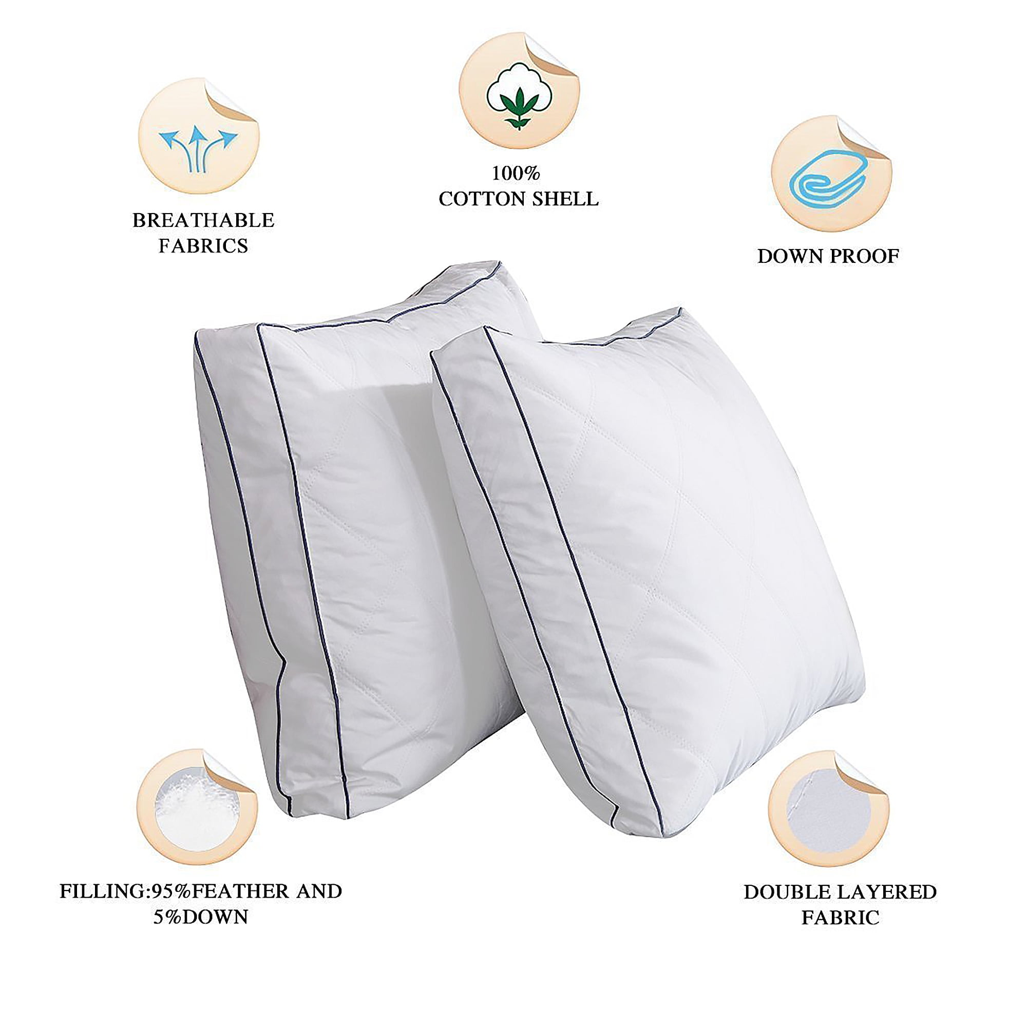Peace Nest White Feather & Down Gusset King Size Pillow - Set of Two