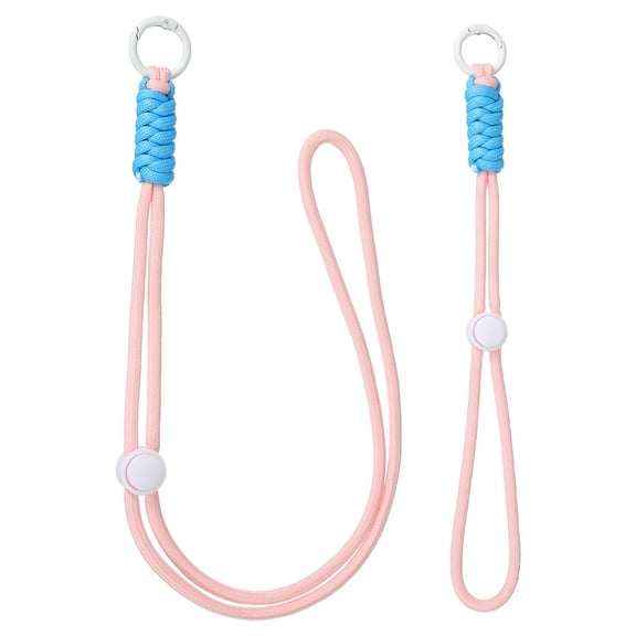 1Set Heavy Duty Paracord Keychain Lanyard, Adjustable Necklace Whistles Lanyard Braided Wrist Strap with Spring Ring for ID Card Badge Holder Keys, Pink/Blue/White