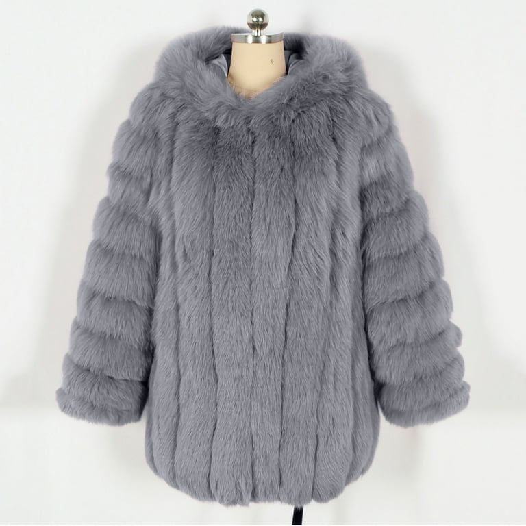 Zpanxa Women's Faux Fur Hooded Coat Plush Winter Jacket with Belt