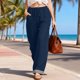 thumbnail image 4 of Pantalones Anchos Sueltos para las Mujeres Pantalones Rectos Sueltos Elásticos de Raya Casual con Bolsillo, 4 of 9