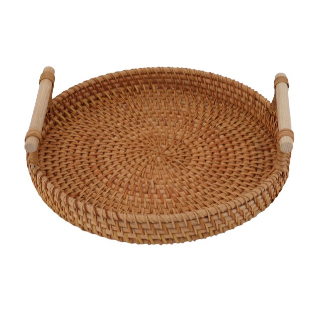 Rattan Fruit Tray, Woven Storage Snack Small Round Snack Fruit Plate Retro Pastoral Style Round Shape For Storage Display Bread Fruit