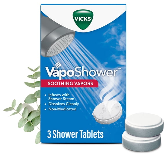 Vicks VapoShower Tablets, Menthol Scent Soothing Non-Medicated Shower Steamers, 3 Count