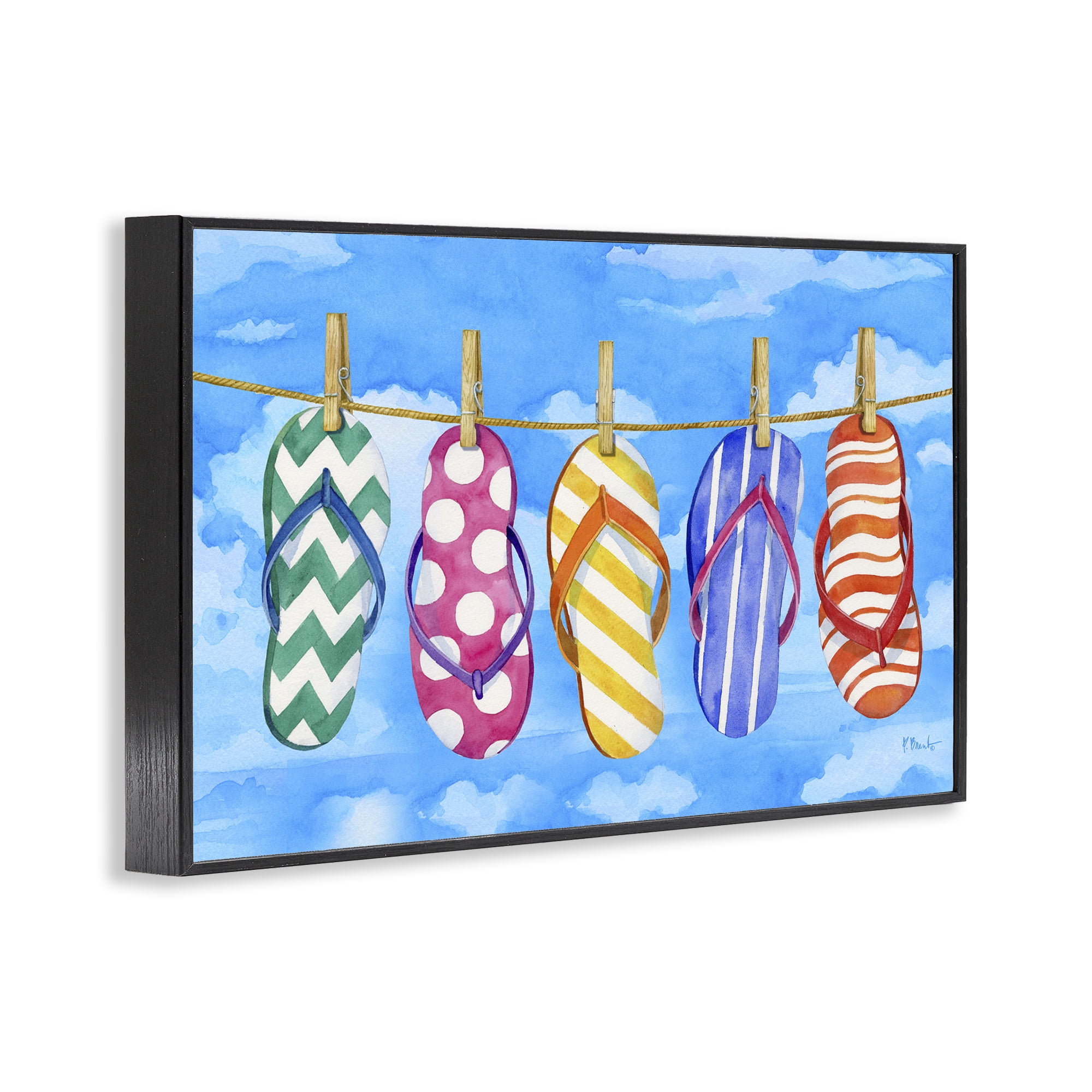 Stupell Industries Flip Flops on Clothesline Beauty & Fashion Painting Black Framed Art Print Wall Art, 18 x 12