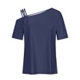 thumbnail image 5 of AherBiu Summer Tops for Women Short Sleeve One-Shoulder Casual Loose Fitted Tunic Top Shirts Blouse, 5 of 7