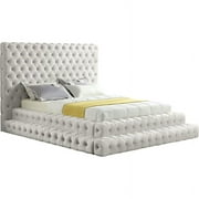 Meridian Furniture Revel Cream Velvet Queen Bed