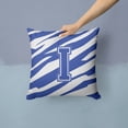 thumbnail image 2 of Letter I Initial Tiger Stripe Blue and White Fabric Decorative Pillow, 2 of 4