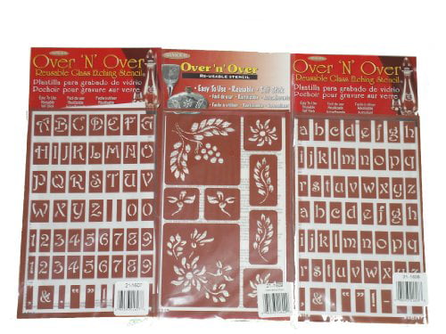 Alphabet Themes: Lower and Upper Case Includes Numbers Large and Small 1 Inch 6 Armour Etch Over N Over Reusable Glass Etching Stencils Set Old English Western Modern 