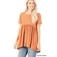 thumbnail image 2 of Zenana Women & Plus Round Neck Brushed DTY Short Sleeve Ruched Tunic Blouse Top, 2 of 4