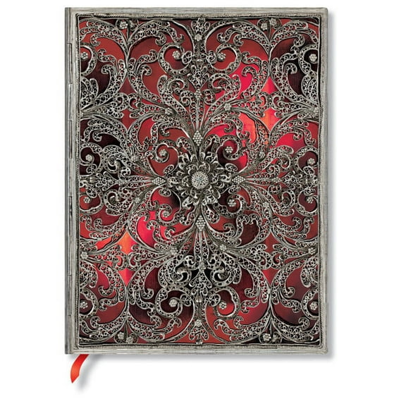 Paperblanks | Garnet | Silver Filigree Collection | Softcover Flexi | Ultra | Unlined | Elastic Band Closure | 176 Pg | 100 GSM (Diary)