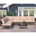 thumbnail image 4 of Outdoor Sofa Chairs Set, Patio Metal Furniture Set with Brown Cushions, 7 Piece Conversation Sofas with Corner Sofas, Armless Sofa and Coffee Table, for Backyard, Poolside, Deck, Balcony, 4 of 8