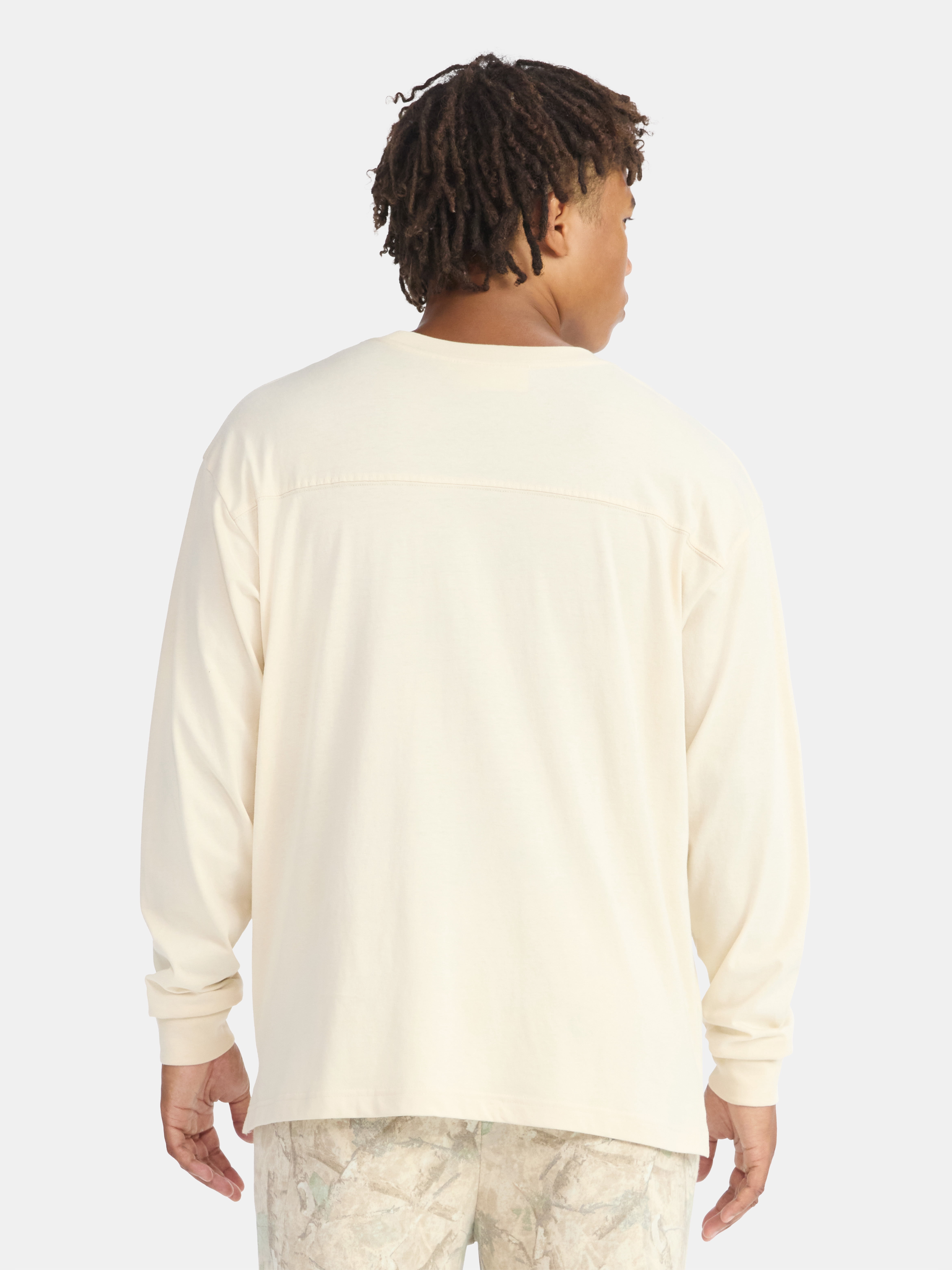 No Boundaries Cotton Washed Tee with Long Sleeves, Men's & Big Men's