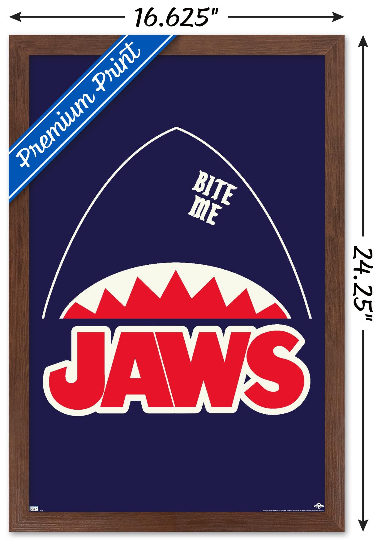 Jaws - Minimalist Logo Wall Poster, 14.725" x 22.375", Framed