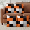 thumbnail image 6 of Set of 2 Orange Black Patchwork Pillow Covers 16x16 Inch, Abstract Geometric Art Decorative Throw Pillow Cases Cotton Cushion Covers for Sofa Couch Bed Living Room Bedroom Home Decor, 6 of 9