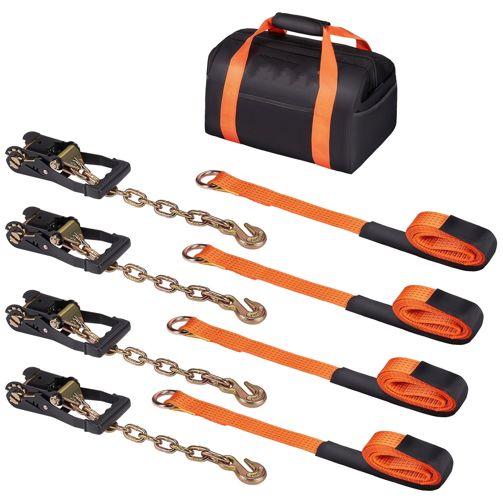 VEVOR Car Tie Down Straps with Chain Anchors Ratchet Tie Down Car Trailer Hauler