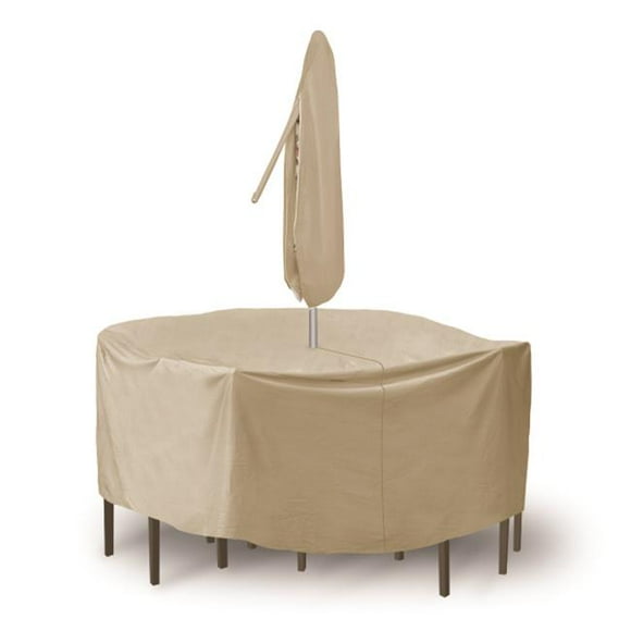 Protective Covers 1159-TN 92 in. Diameter Round Table And High Back Chair Cover, Tan
